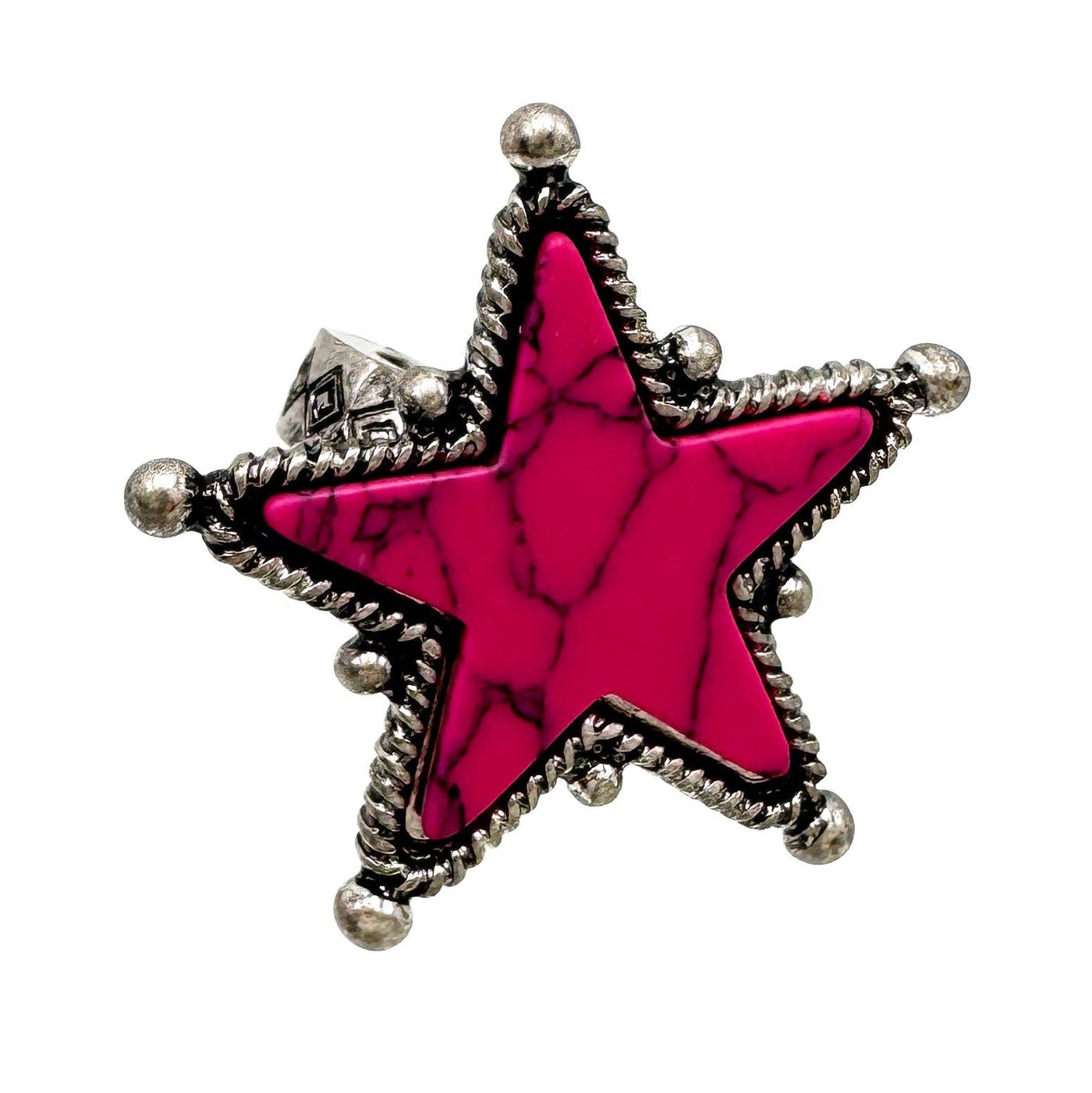 Large Star Turquoise Stone Western Stretch Ring: Pink