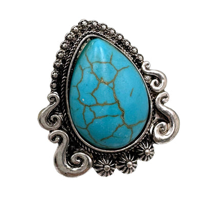 Large Turquoise Teardrop Stone Western Ring