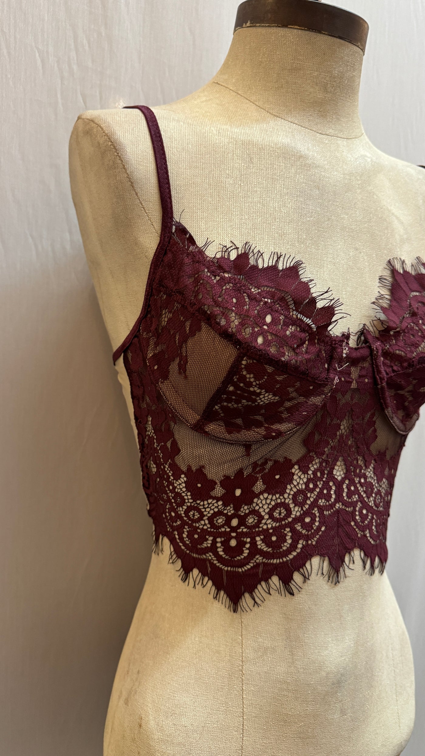 Burgundy lace bra