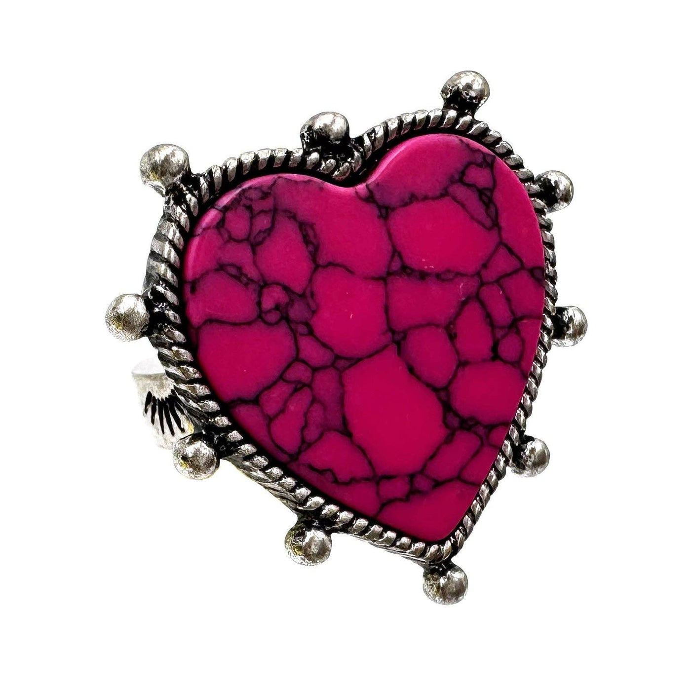 Large Heart Turquoise Stone Western Stretch Ring: Pink