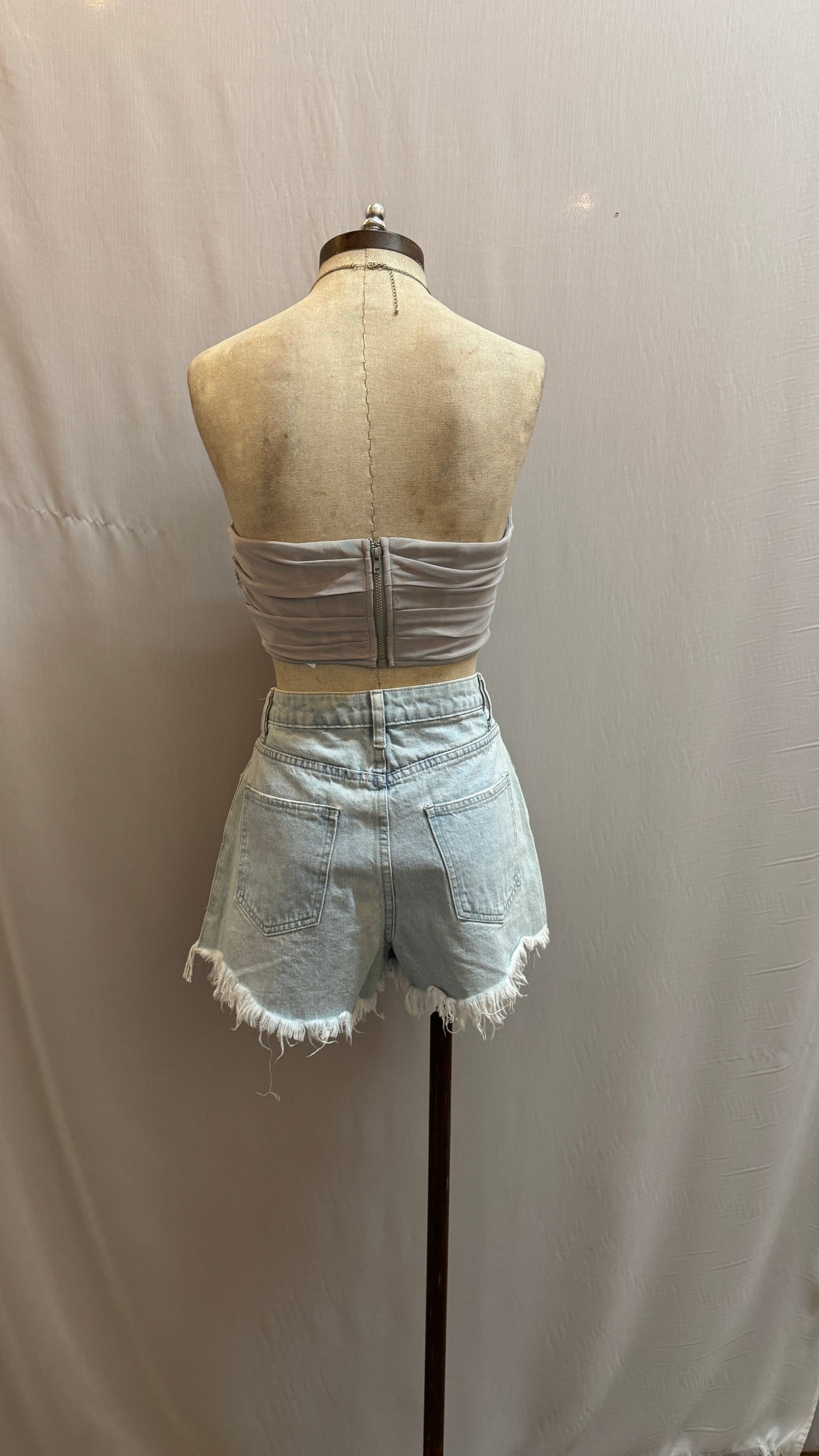 Gray mesh corset top