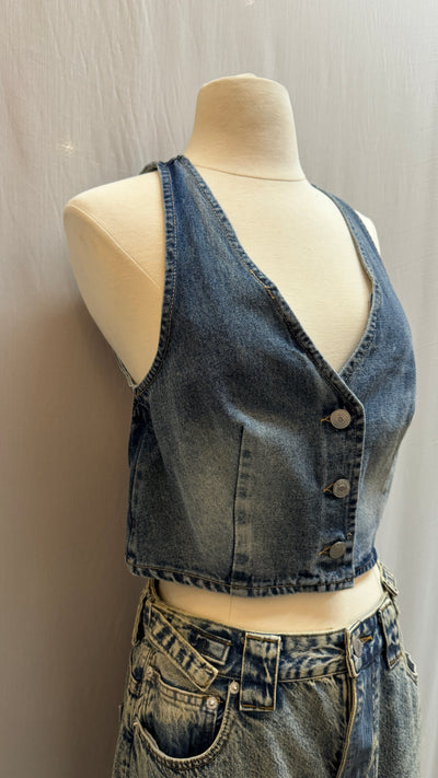 Open back denim vest