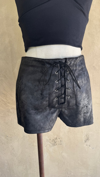 Black faux suede short