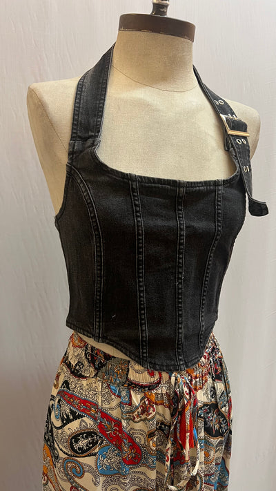 Zelle black denim top