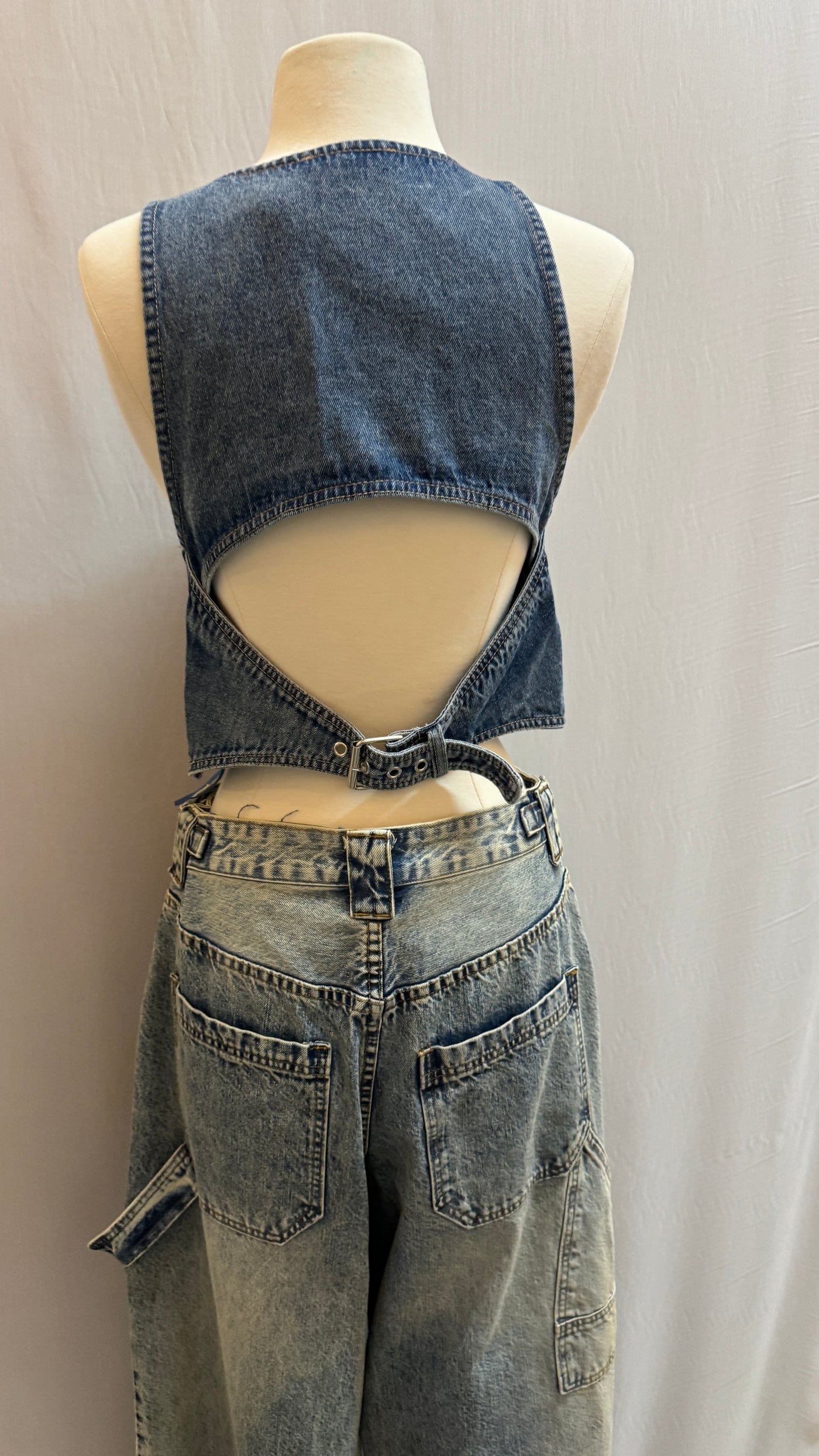 Open back denim vest