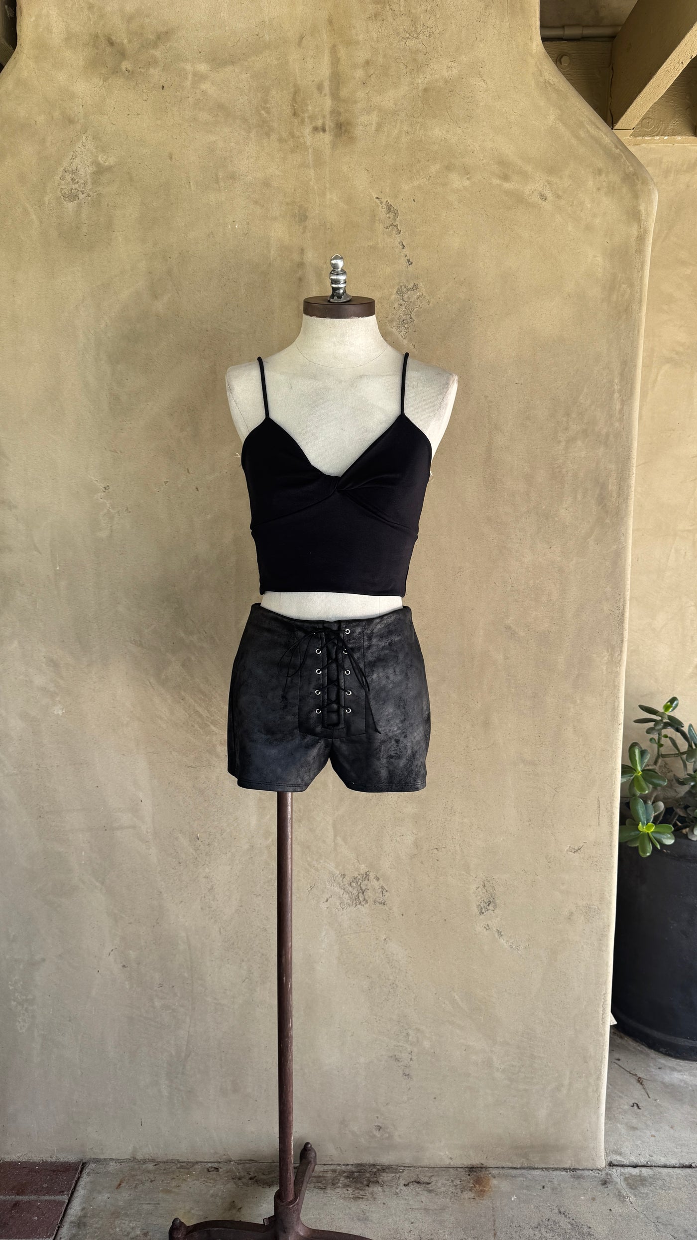 Black faux suede short