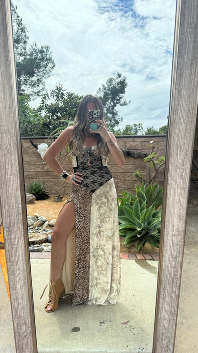 Leopard and lace maxi