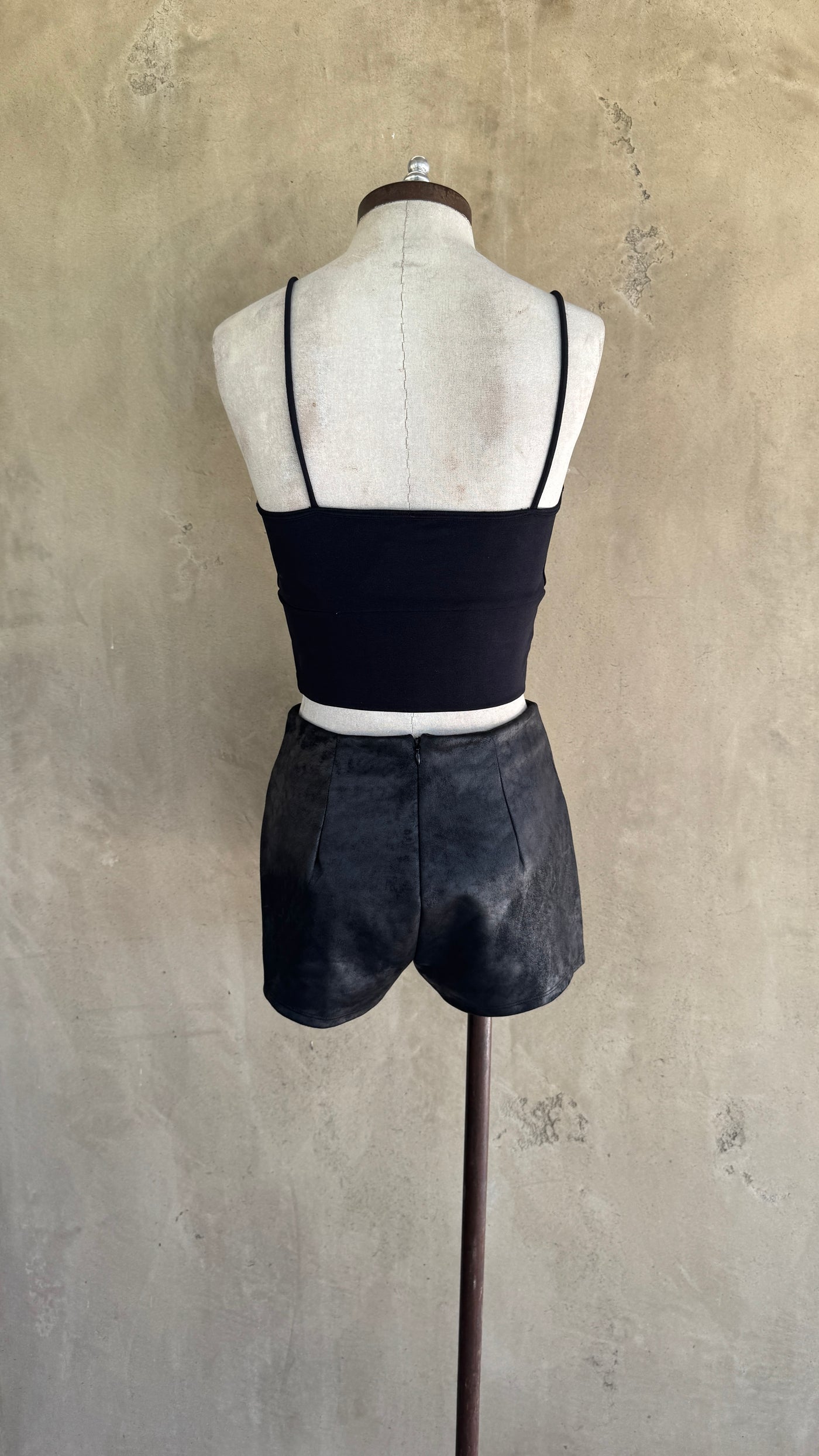 Black faux suede short