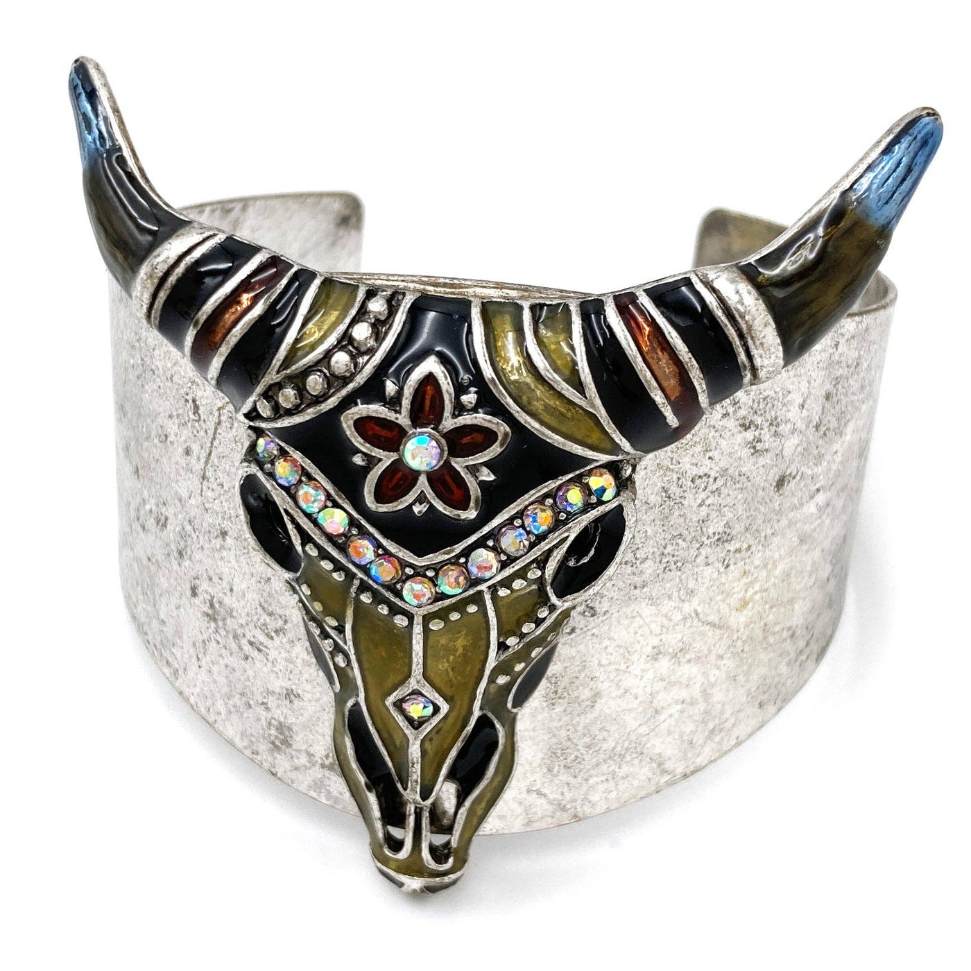 Black Gold Rhinestone Longhorn Steer Western Wide Cuff